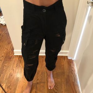 NWT Carmar Ripped Jean Joggers Black Size 4 Fit 24